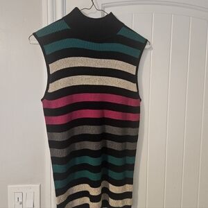 Dana Buchman Striped Sleeveless Turtleneck Sweater Sz L